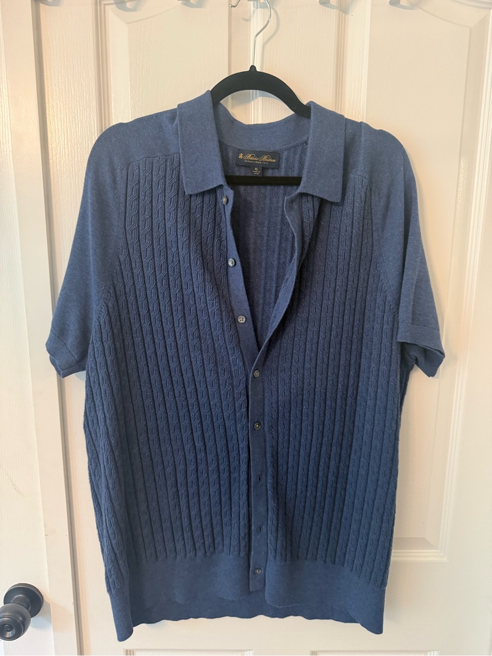 Brooks Brothers Mens XL Blue Cable Knit Polo Sweater Cotton Preppy Old Money